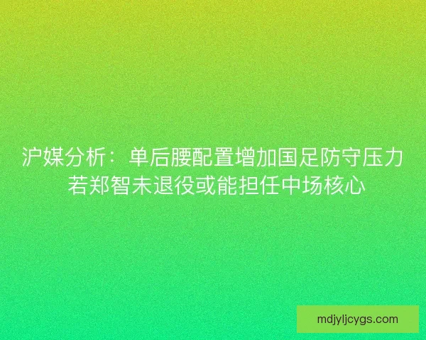 沪媒分析：单后腰配置增加国足防守压力 若郑智未退役或能担任中场核心